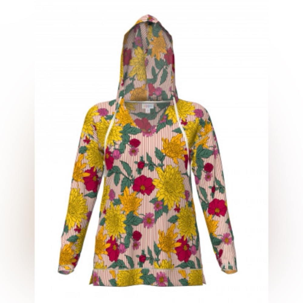 LuLaRoe Floral Stripe Hooded Top - Red Yellow & Green